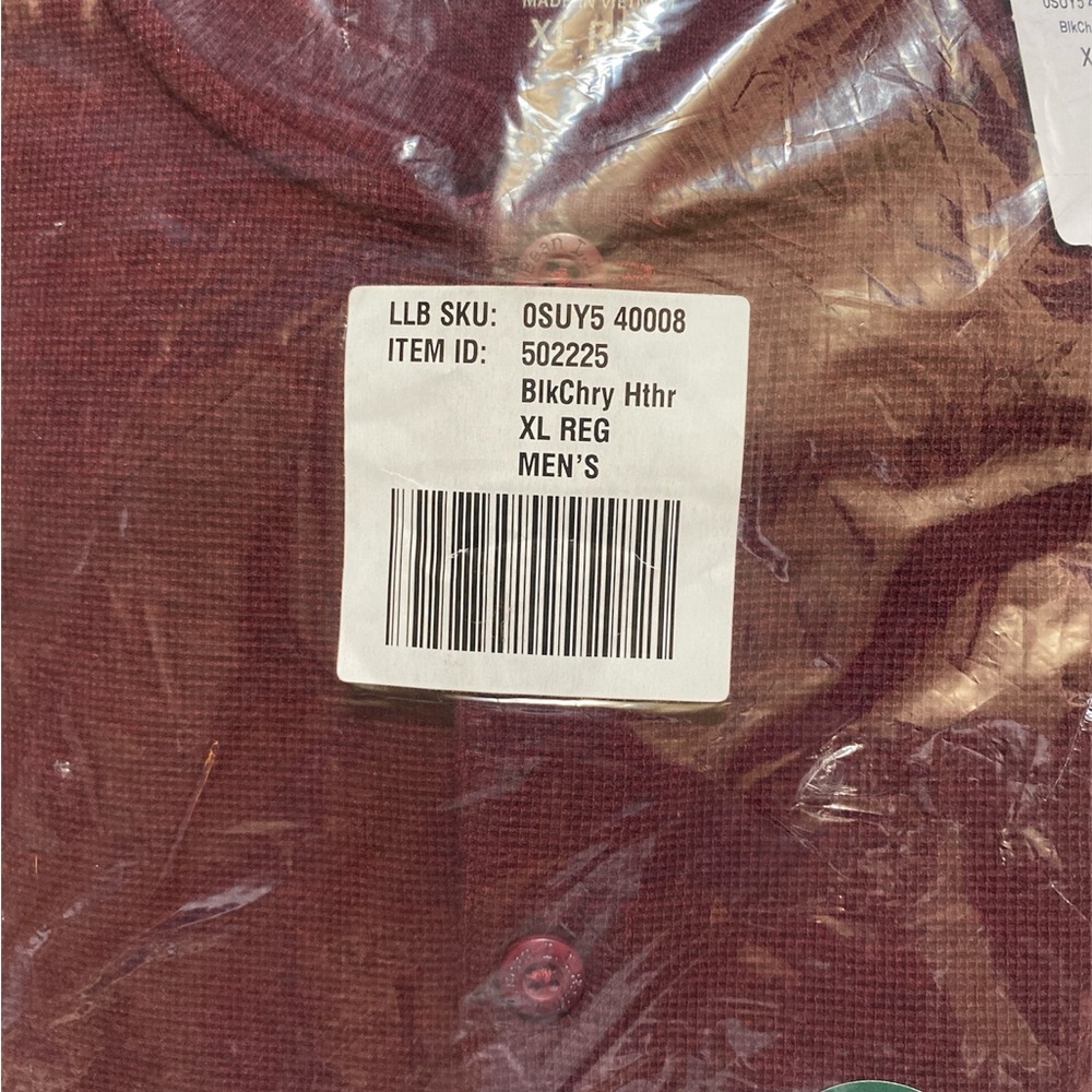 Men's L.L.Bean Blk Cherry Hthr long sleeve Henley shirt XL New With Tags.